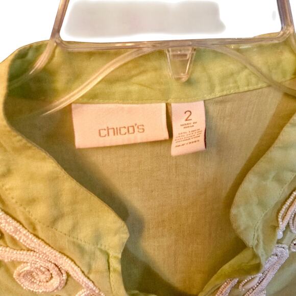 Chico's linen blend green beaded blouse - Picture 5 of 6